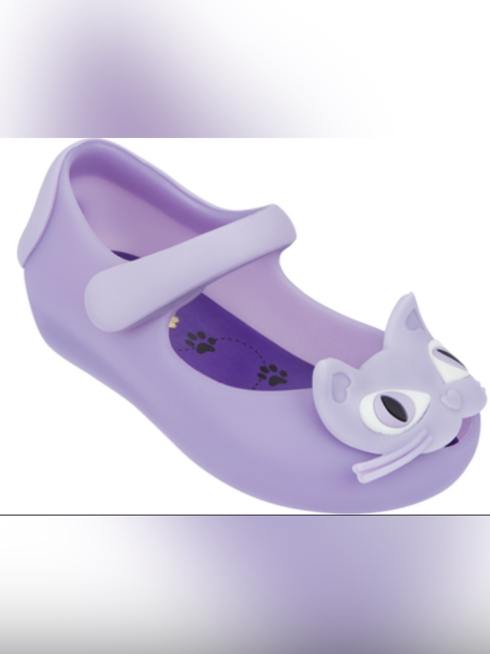 Mini Melissa Ultragirl II toddler shoes featuring a 3D cat face design